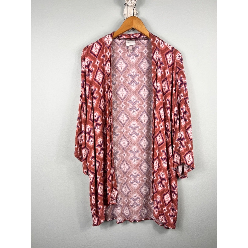 Knox Rose Kimono XL Rust Geometric Open Front Rayon Lightweight Boho Cardigan